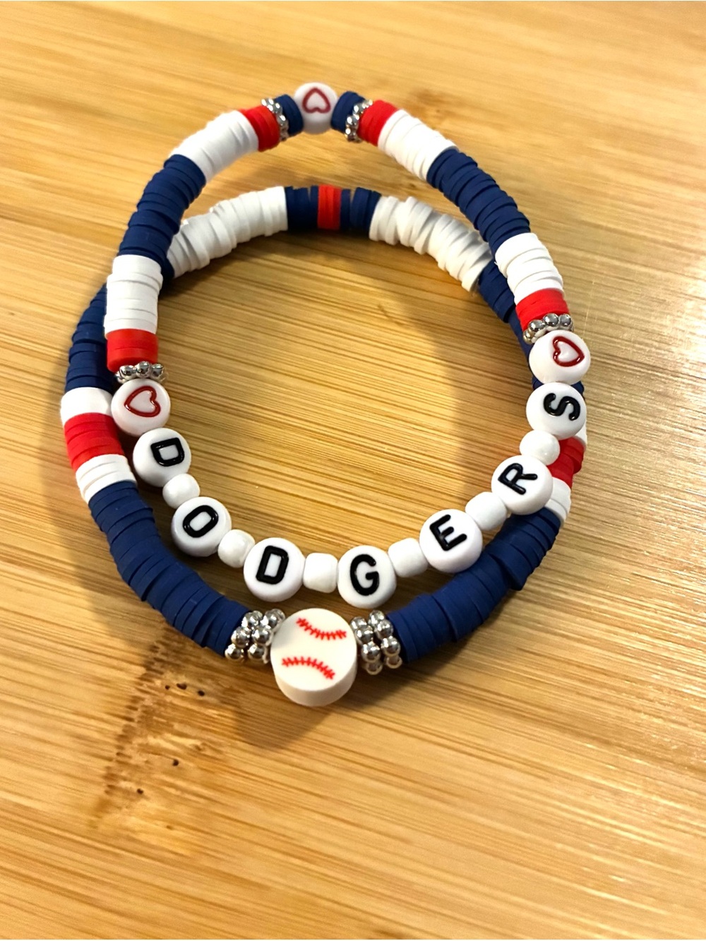 Dodgers Baseball Beaded Stretch Bracelet Set